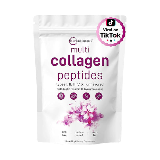 Ingredients Multi Collagen Peptides Powder - Hydrolyzed Protein Peptides (Type I,II,III,V,X) with Hyaluronic Acid, Biotin & Vitamin C Unflavored