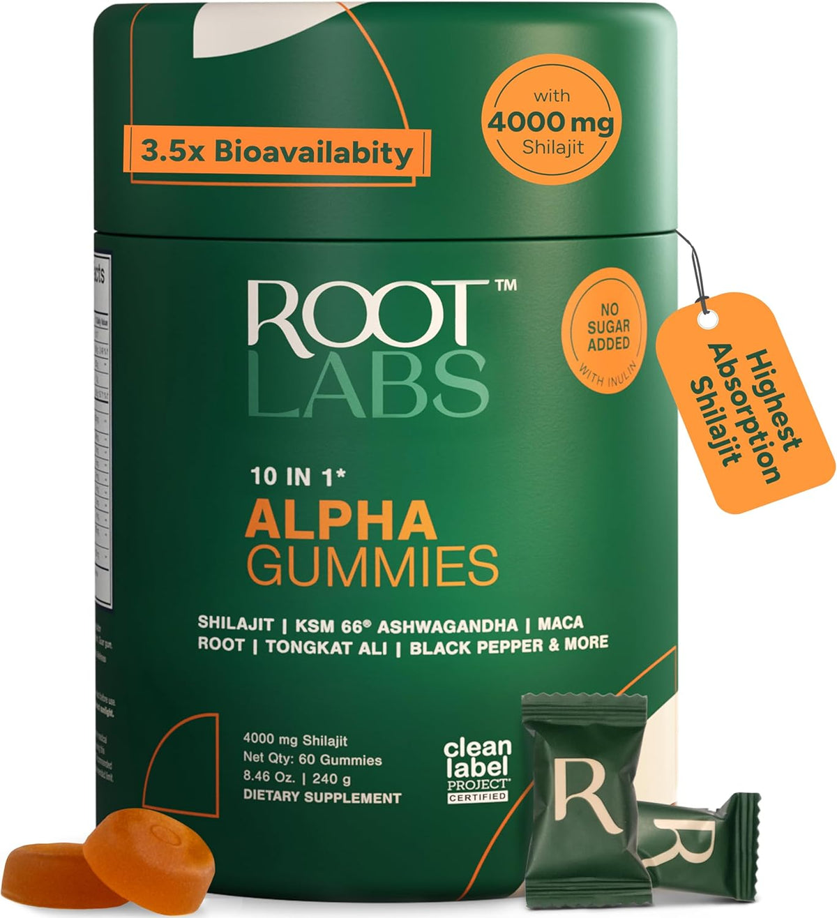 10-1 Alpha Gummies | 4000 mg Pure Himalayan Shilajit | No Added Sugar | KSM-66 Ashwagandha, Tongkat Ali, Gokshura & Black Musli | Vegan, Non-GMO, Individually Wrapped | 60 Gummies | Lab Tested, Pure & 3.5X Absorption | Support Blood Circulation