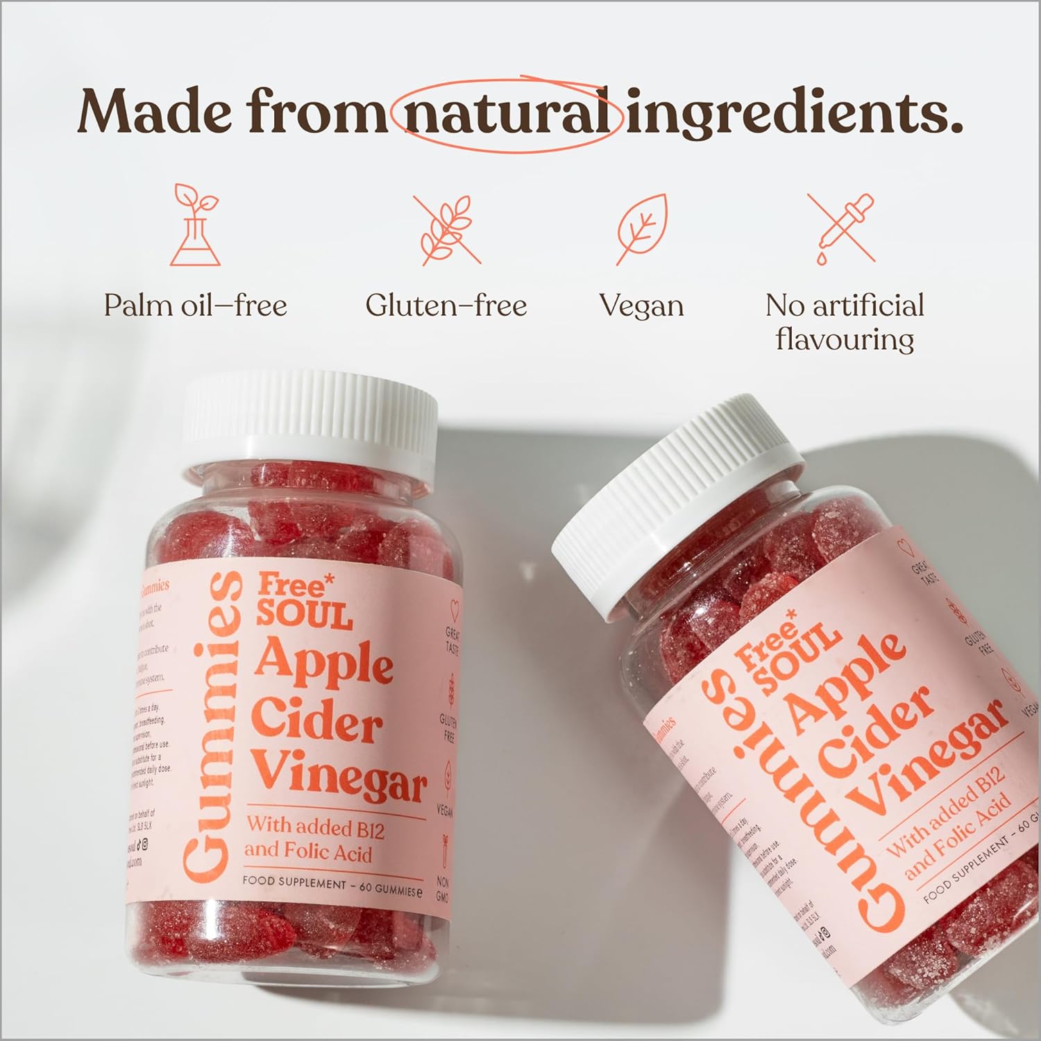 Enhanced with Vitamin B12 & Folic Acid | 60 Vegan ACV Capsules with Pomegranate & Beetroot Powder | Natural Ingredients by Free Soul