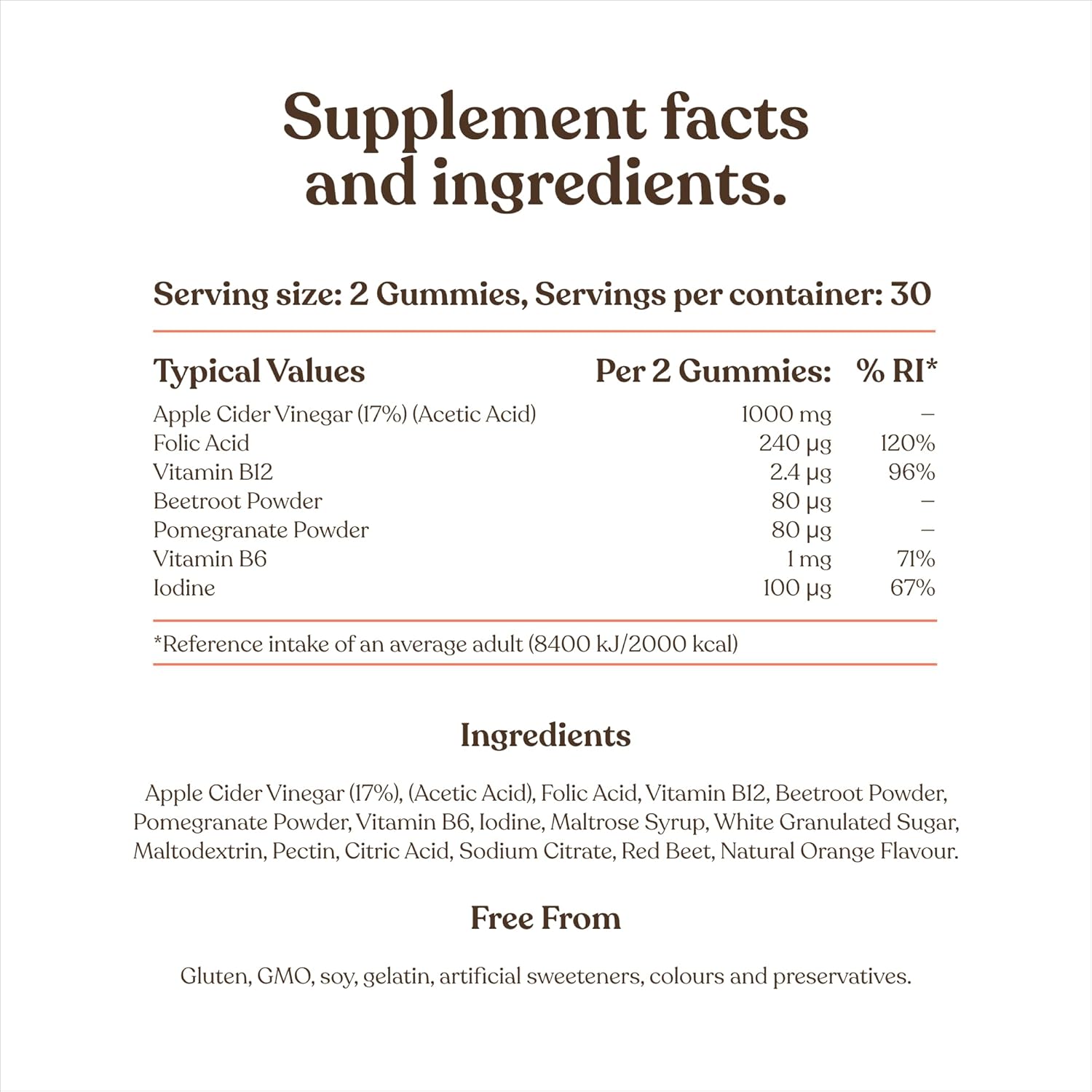 Enhanced with Vitamin B12 & Folic Acid | 60 Vegan ACV Capsules with Pomegranate & Beetroot Powder | Natural Ingredients by Free Soul